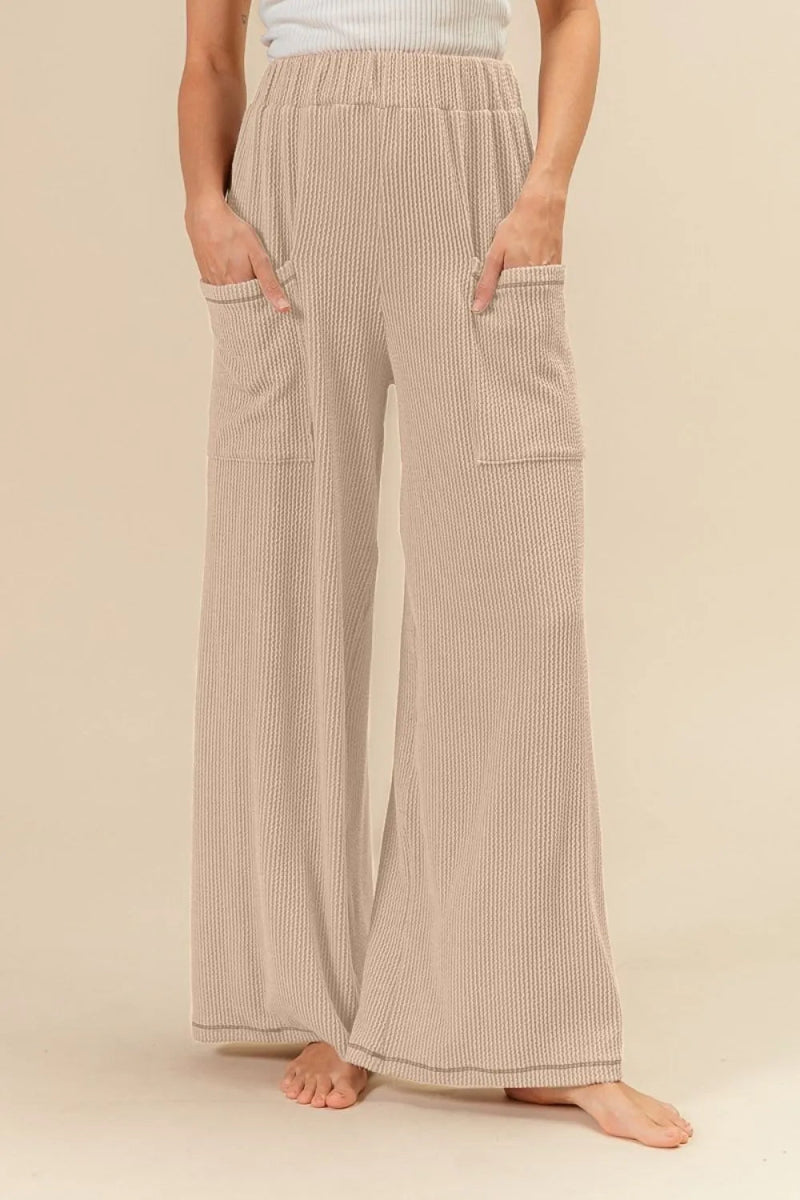 BiBi 2tone Cord Rib Waist Band Side Pocket Pants for Women - Love Salve 