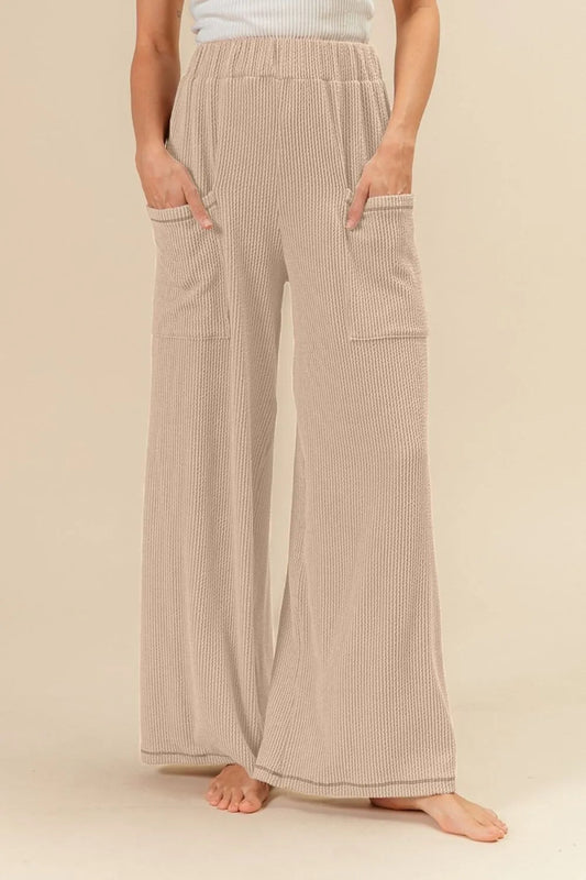 BiBi 2tone Cord Rib Waist Band Side Pocket Pants for Women - Love Salve 