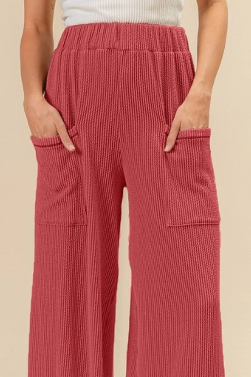 BiBi 2tone Cord Rib Waist Band Side Pocket Pants for Women - Love Salve 