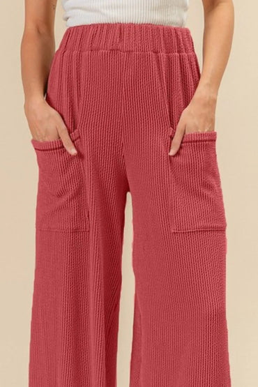 BiBi 2tone Cord Rib Waist Band Side Pocket Pants for Women - Love Salve 