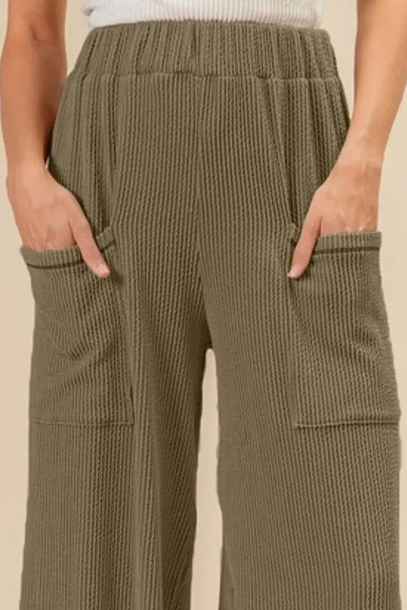 BiBi 2tone Cord Rib Waist Band Side Pocket Pants for Women - Love Salve 