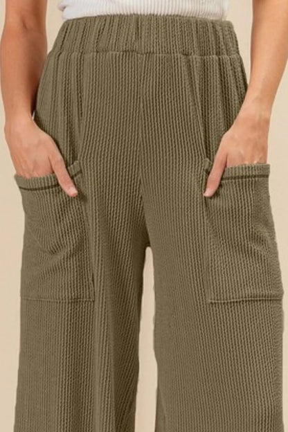 BiBi 2tone Cord Rib Waist Band Side Pocket Pants for Women - Love Salve 
