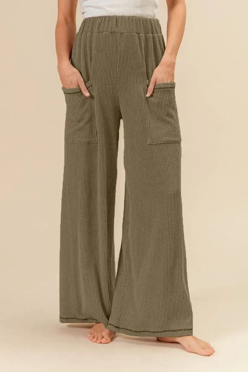 BiBi 2tone Cord Rib Waist Band Side Pocket Pants for Women - Love Salve 