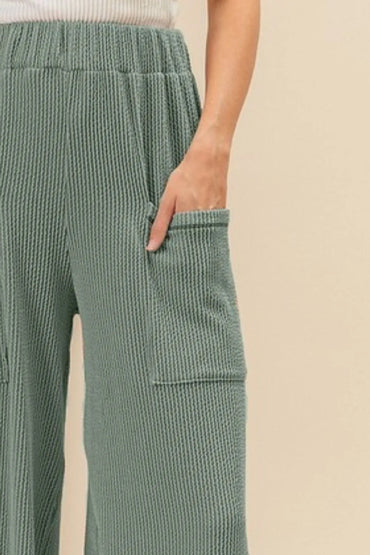 BiBi 2tone Cord Rib Waist Band Side Pocket Pants for Women - Love Salve 