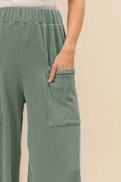 BiBi 2tone Cord Rib Waist Band Side Pocket Pants for Women - Love Salve 