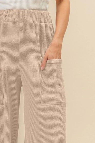 BiBi 2tone Cord Rib Waist Band Side Pocket Pants for Women - Love Salve 