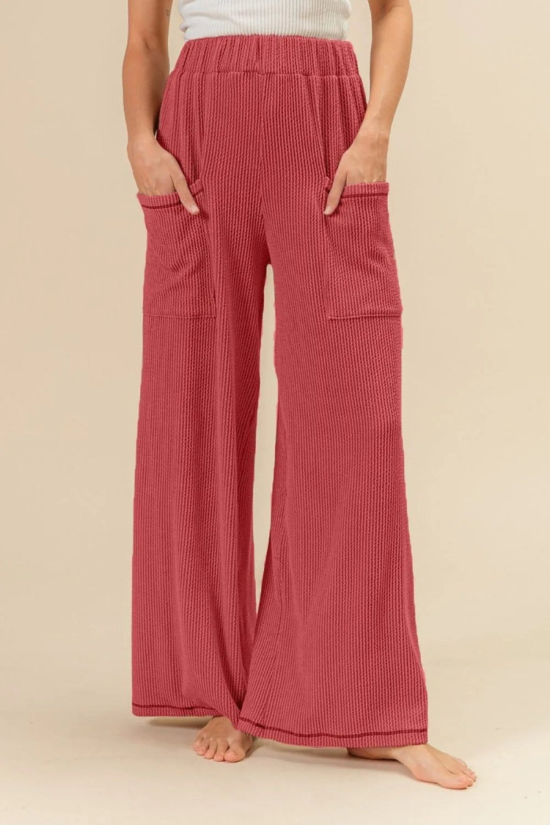 BiBi 2tone Cord Rib Waist Band Side Pocket Pants for Women - Love Salve 