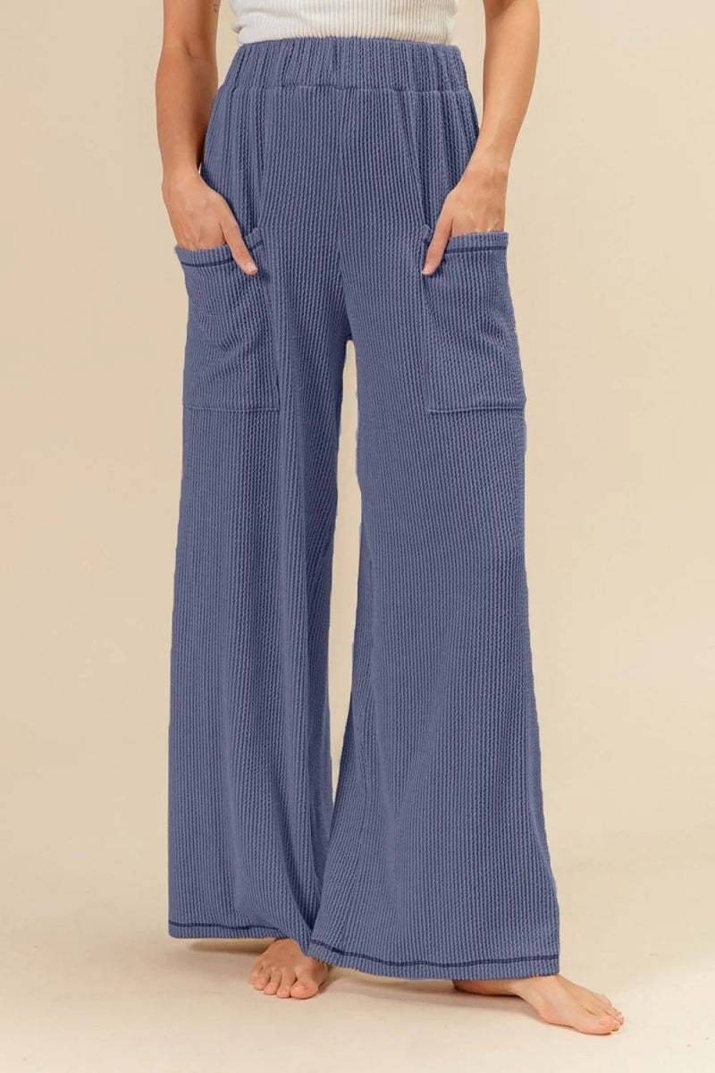 BiBi 2tone Cord Rib Waist Band Side Pocket Pants for Women - Love Salve 