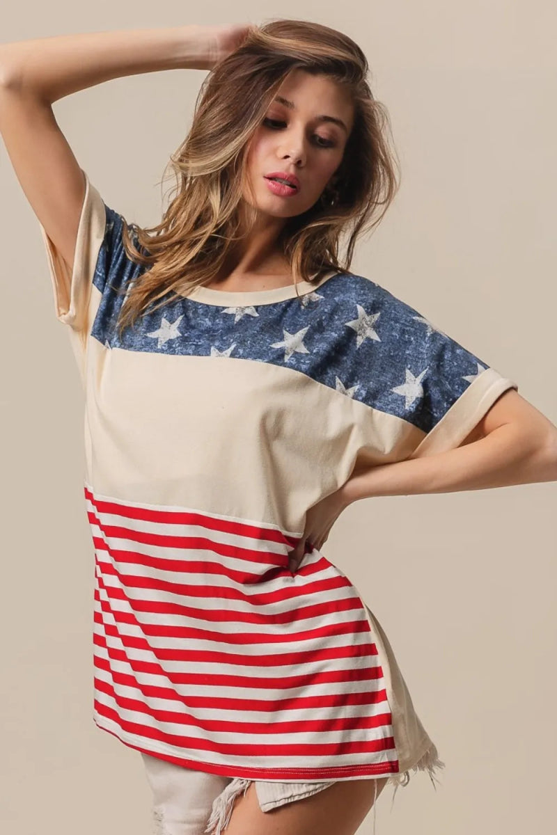BiBi American Flag Theme Short Sleeve T-Shirt for Men - Love Salve 