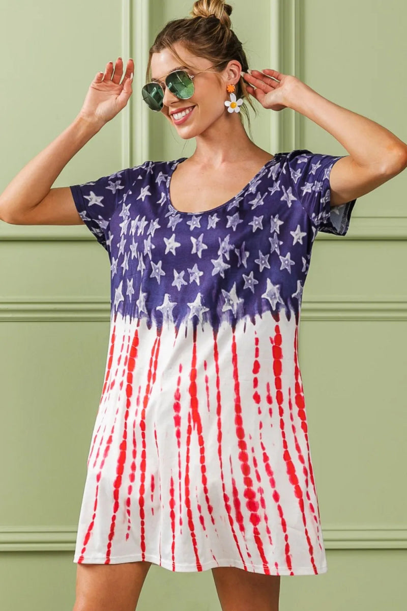 BiBi American Flag Theme Tee Dress for Stylish Summer Wear - Love Salve 