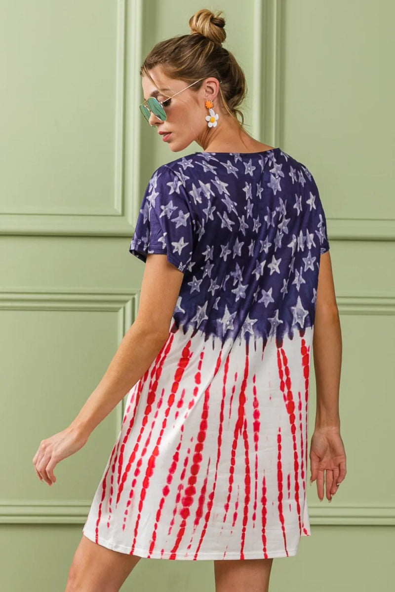 BiBi American Flag Theme Tee Dress for Stylish Summer Wear - Love Salve 