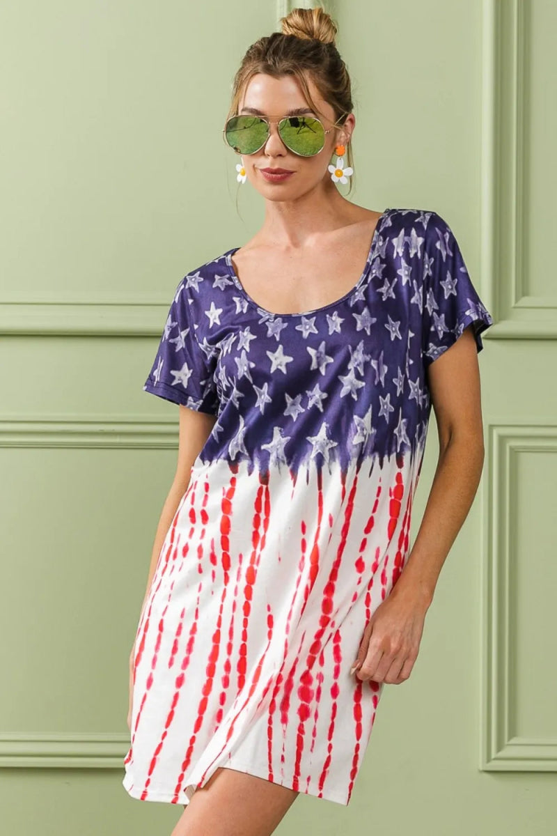 BiBi American Flag Theme Tee Dress for Stylish Summer Wear - Love Salve 