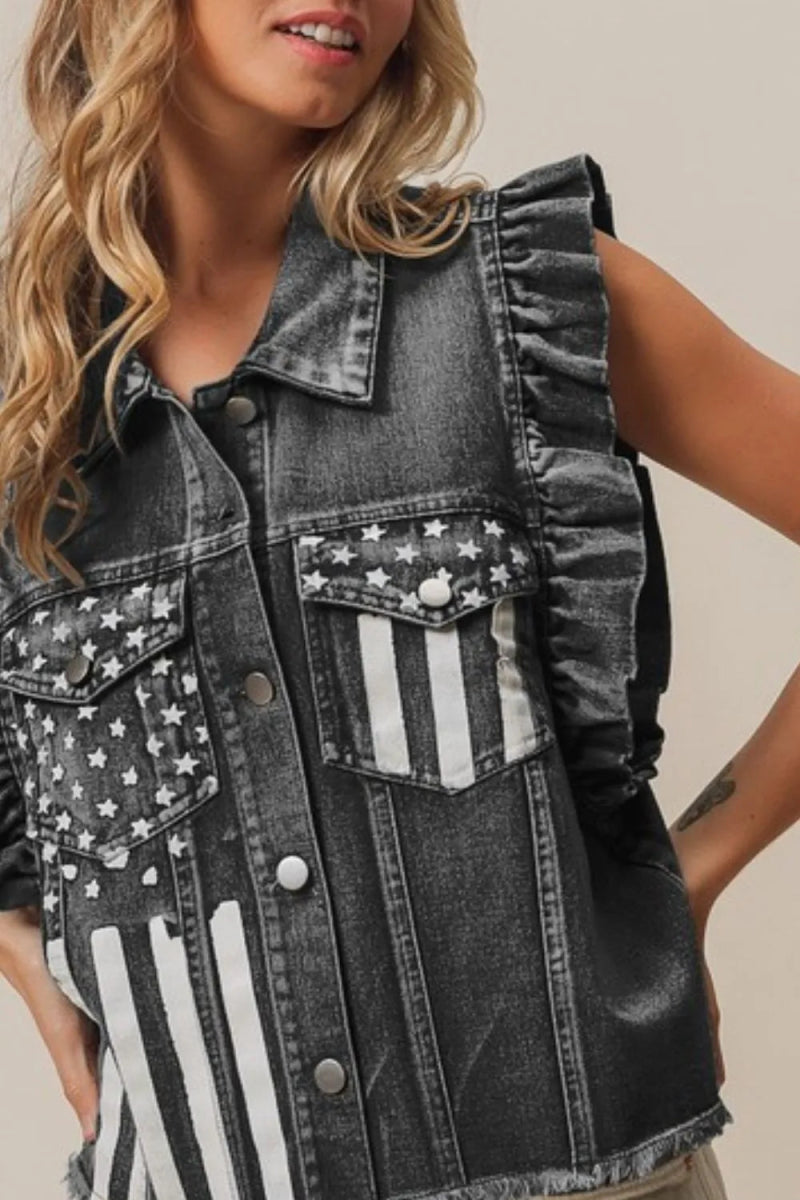 BiBi American Flag Washed Denim Jacket - Love Salve