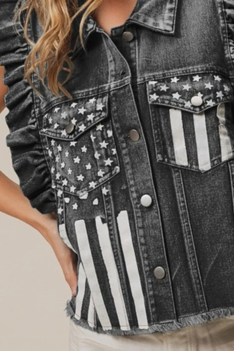 BiBi American Flag Washed Denim Jacket - Love Salve