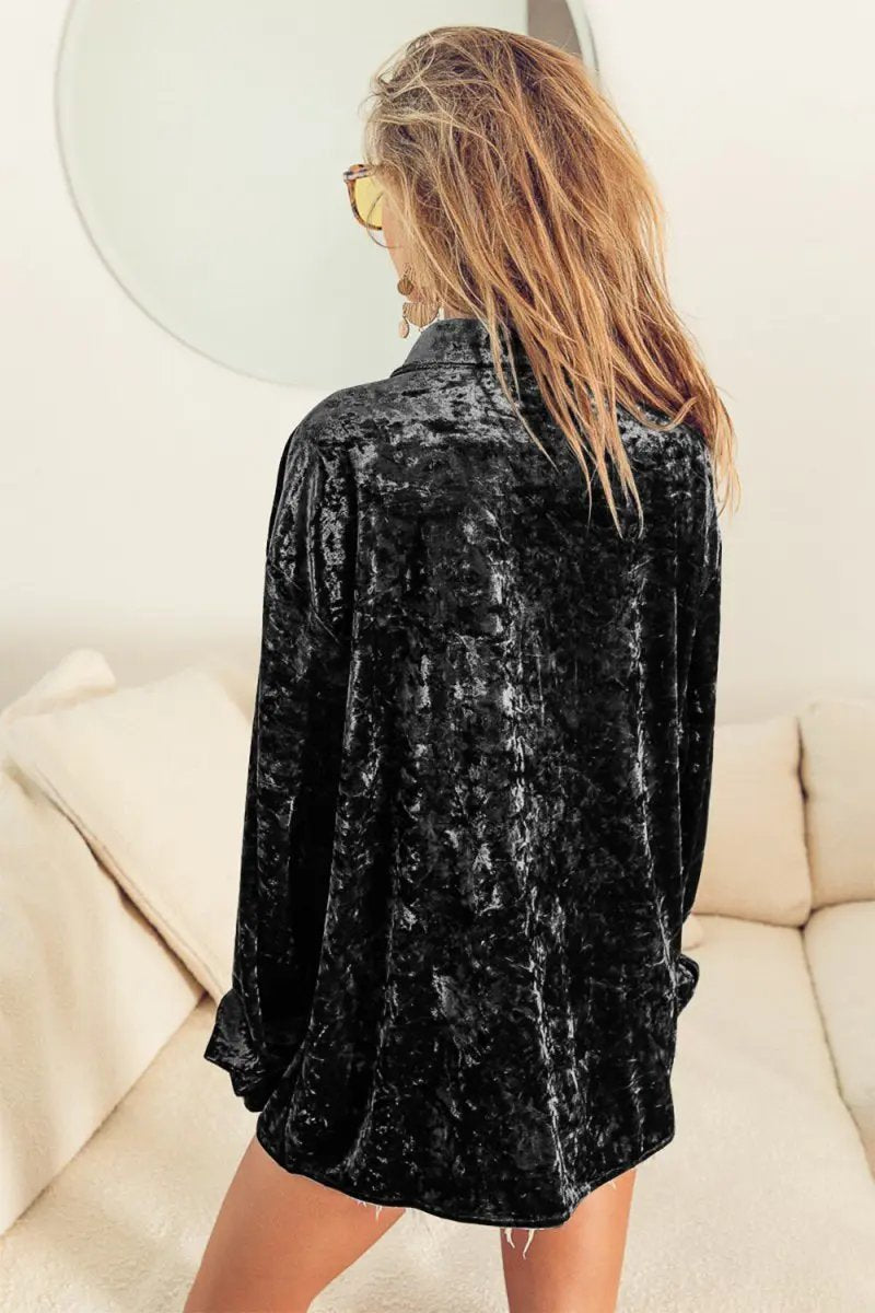 BiBi Button Up Long Sleeve Velvet Shirt for Elegant Style - Love Salve 