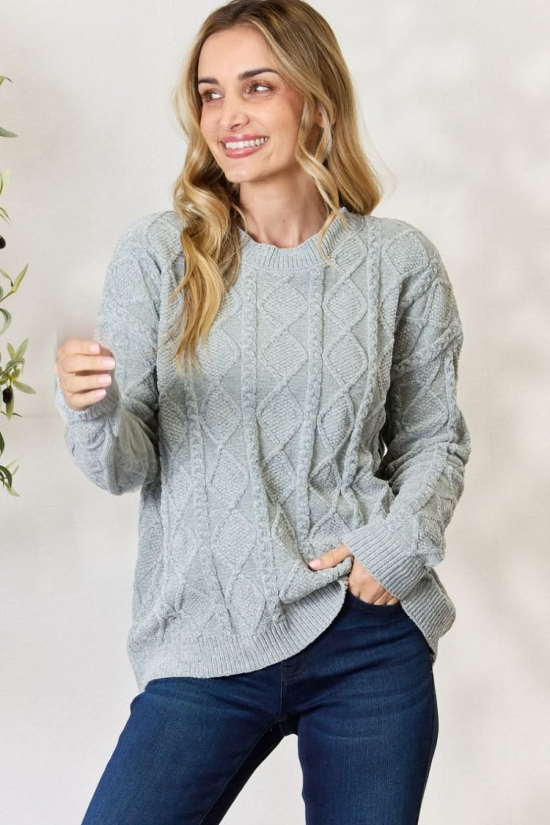 BiBi Cable Knit Round Neck Sweater - Love Salve 