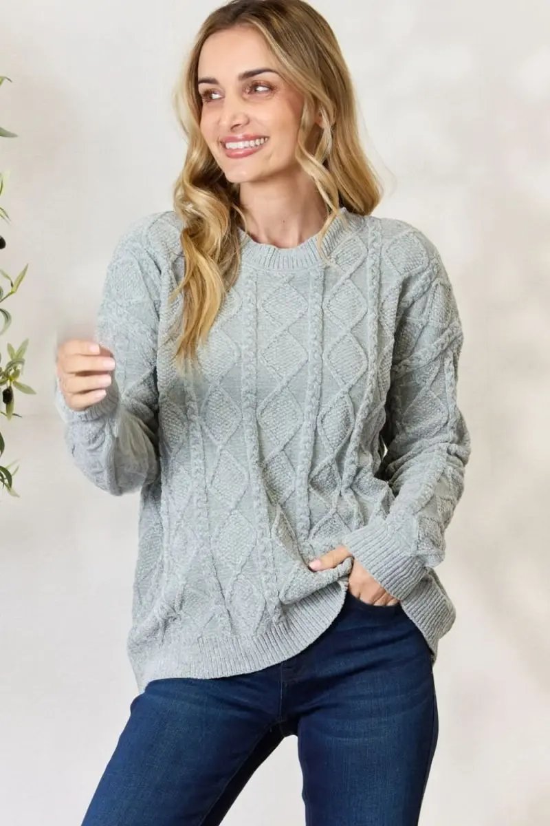 BiBi Cable Knit Round Neck Sweater - Love Salve 
