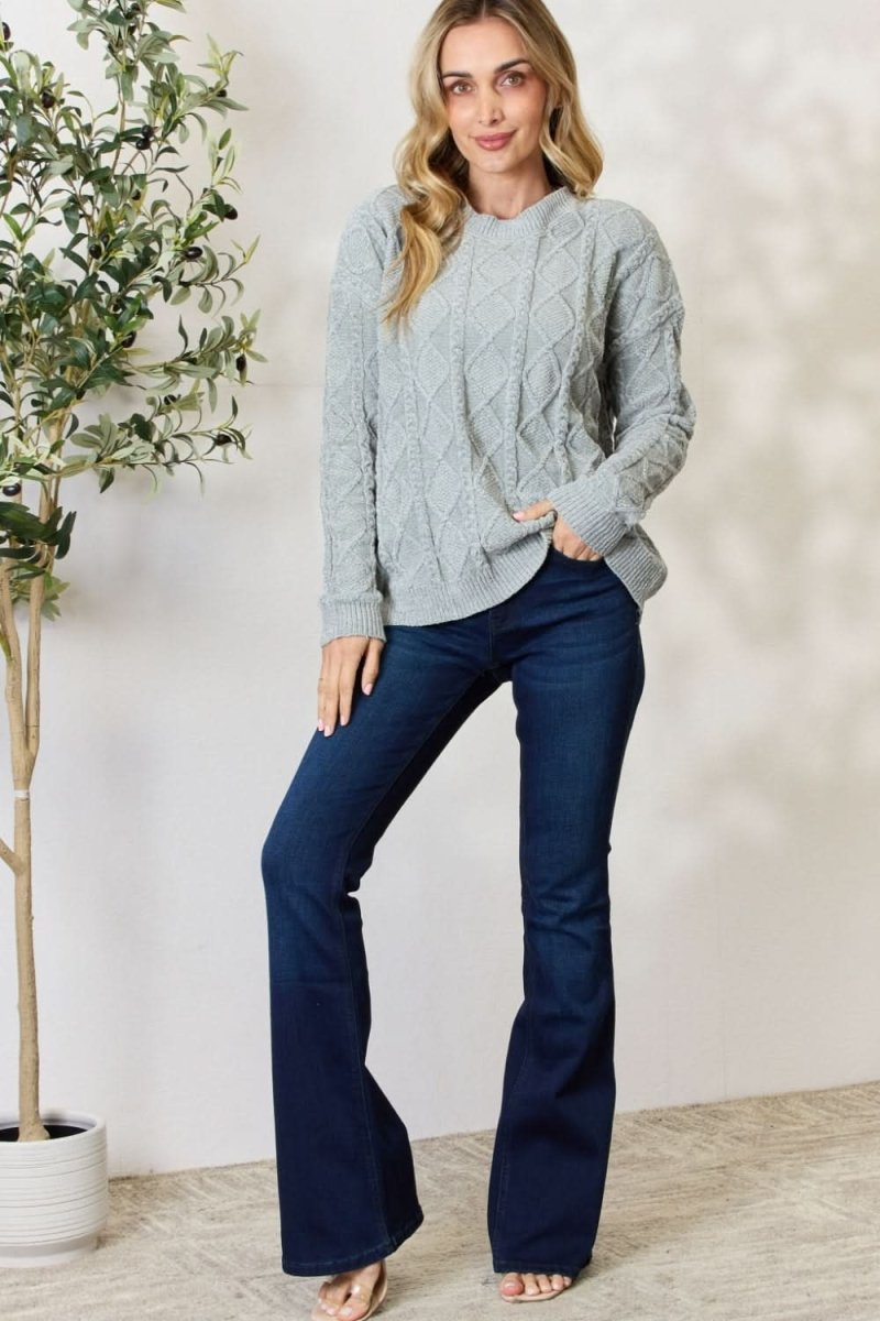 BiBi Cable Knit Round Neck Sweater - Love Salve 