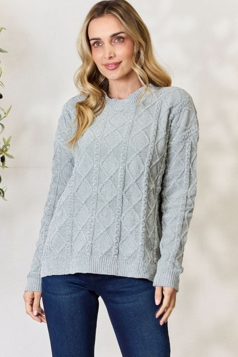 BiBi Cable Knit Round Neck Sweater - Love Salve 