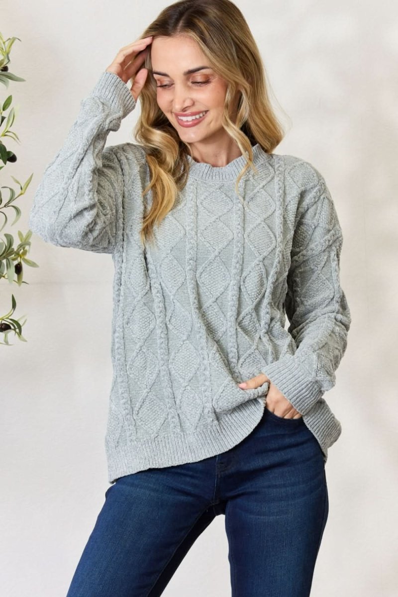 BiBi Cable Knit Round Neck Sweater - Love Salve 