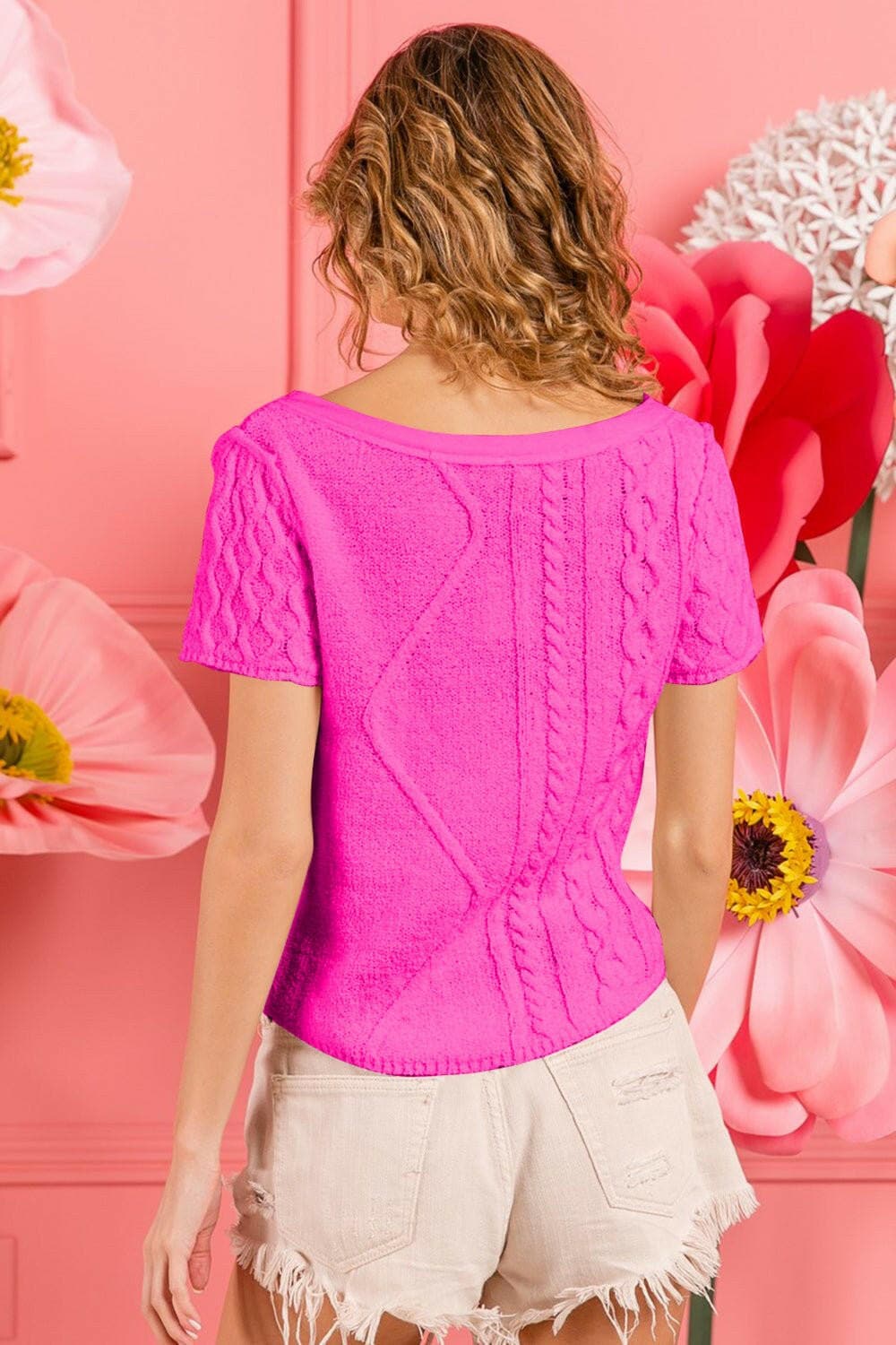 BiBi Cable Knit Short Sleeve Sweater - Love Salve