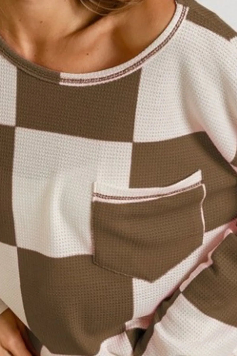 BiBi Checker Printed Hacci Top With Front Pocket - Love Salve