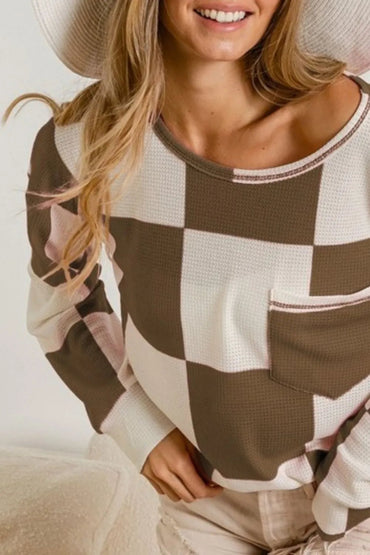 BiBi Checker Printed Hacci Top With Front Pocket - Love Salve