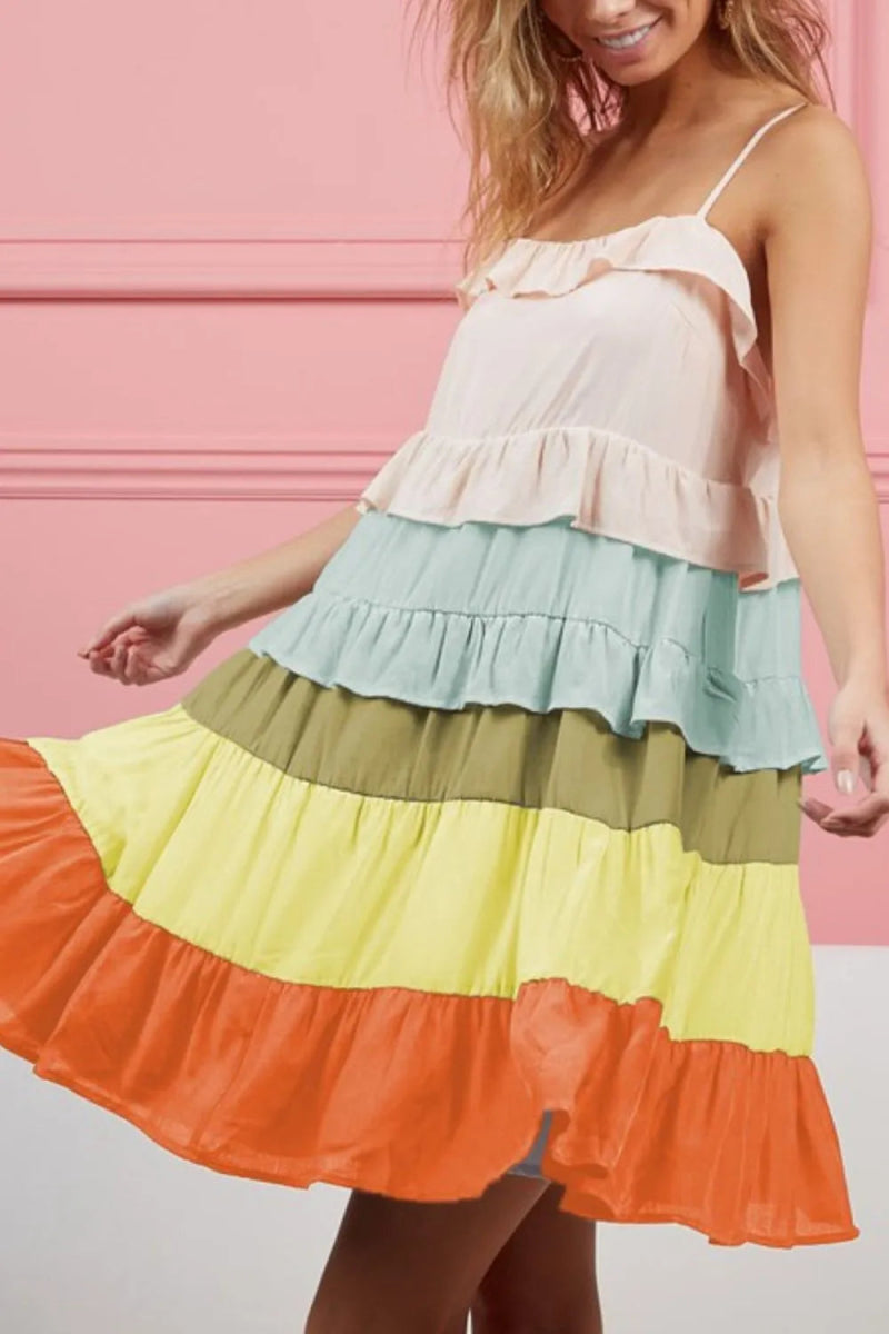 BiBi Color Blocked Tiered Dress for Stylish Occasions - Love Salve 