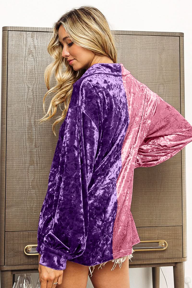 BiBi Contrast Button Up Long Sleeve Shirt - Love Salve 