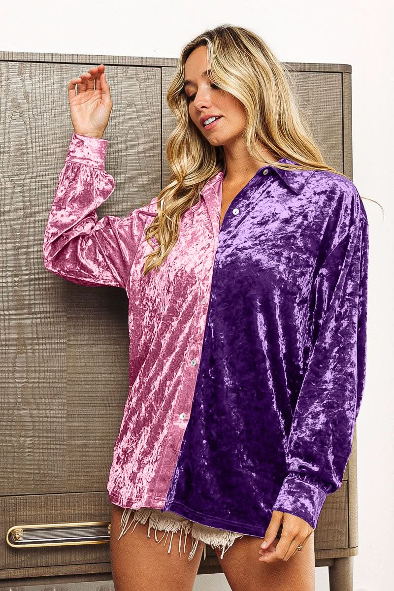 BiBi Contrast Button Up Long Sleeve Shirt - Love Salve 