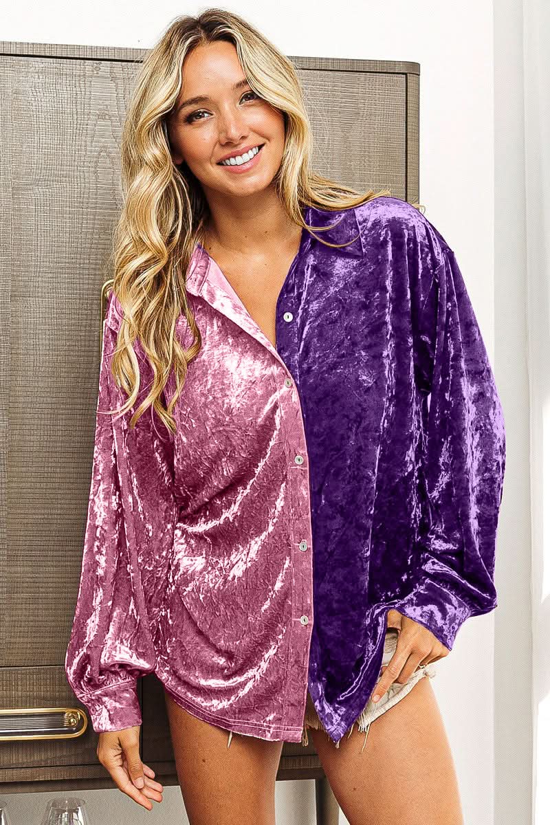 BiBi Contrast Button Up Long Sleeve Shirt - Love Salve 