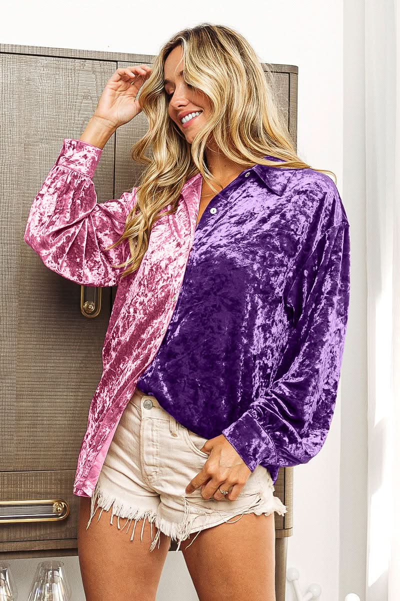 BiBi Contrast Button Up Long Sleeve Shirt - Love Salve 