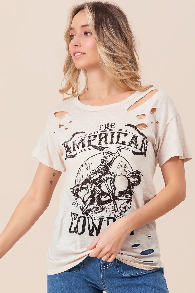 BiBi Cotton Slub Laser Top American Cow Boy Graphic - Love Salve