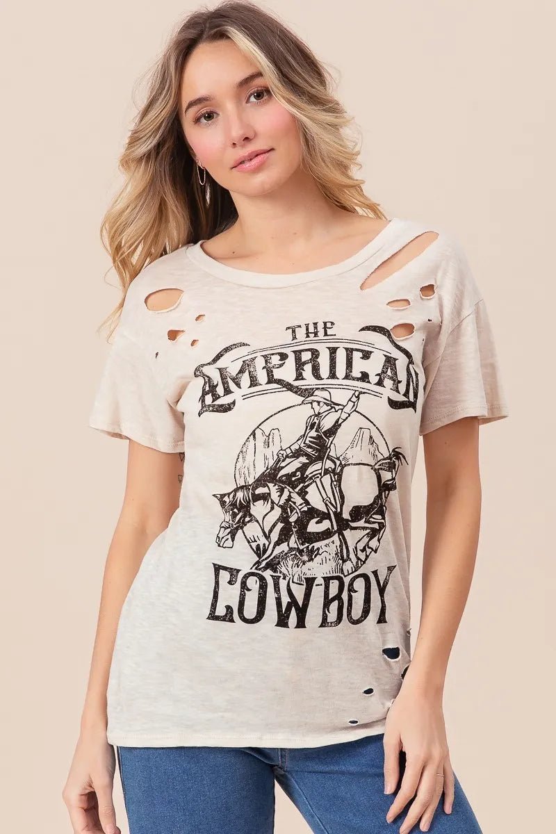 BiBi Cotton Slub Laser Top American Cow Boy Graphic - Love Salve