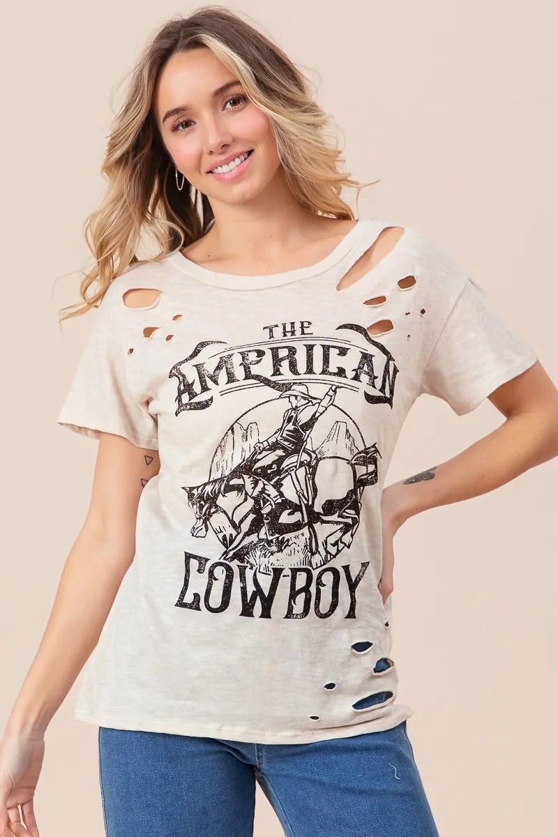 BiBi Cotton Slub Laser Top American Cow Boy Graphic - Love Salve