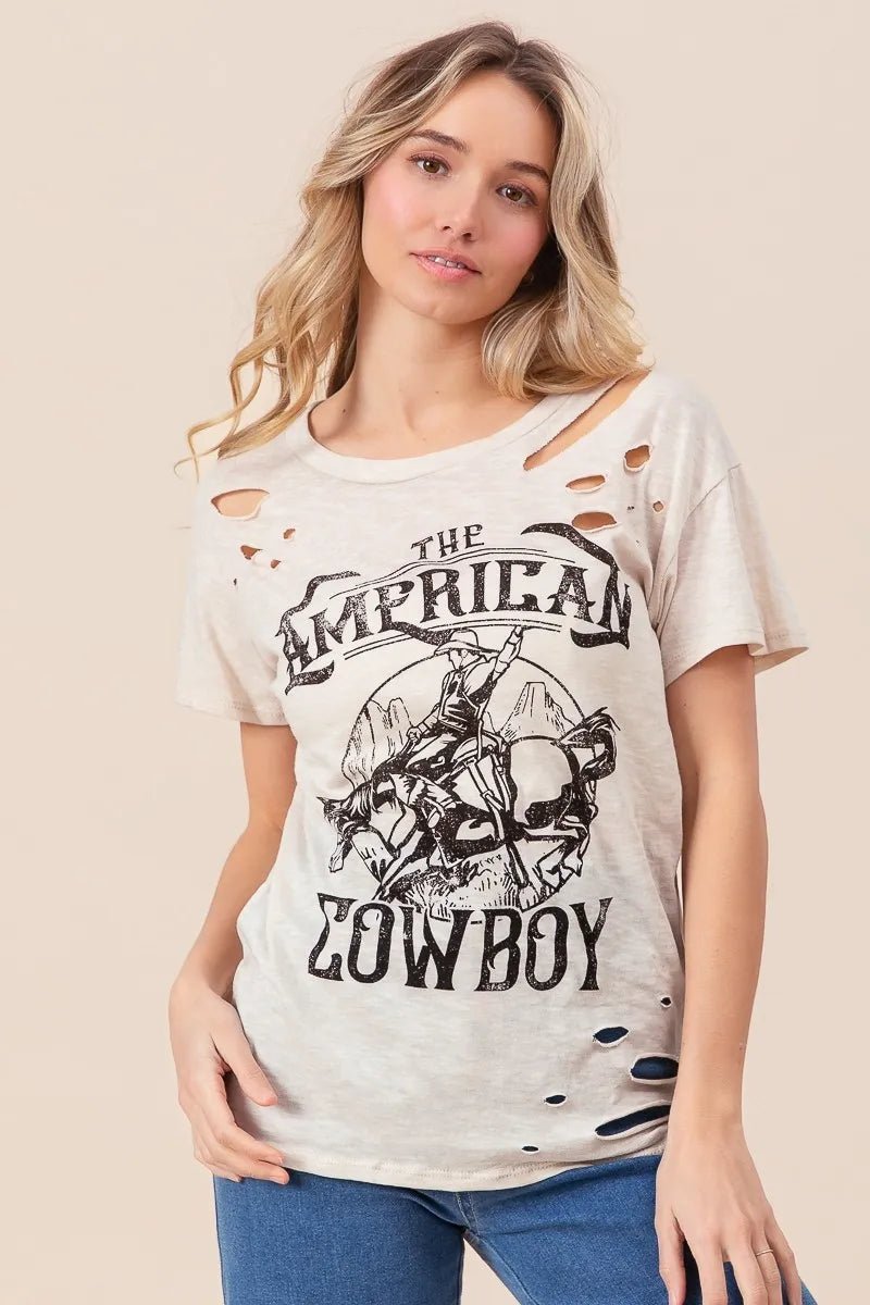 BiBi Cotton Slub Laser Top American Cow Boy Graphic - Love Salve