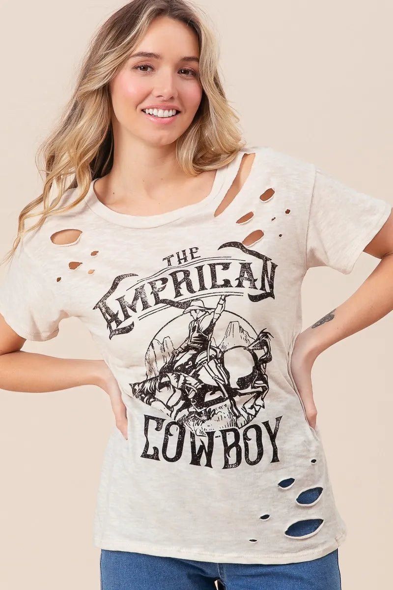 BiBi Cotton Slub Laser Top American Cow Boy Graphic - Love Salve