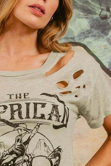 BiBi Cotton Slub Laser Top American Cow Boy Graphic Tee - Love Salve