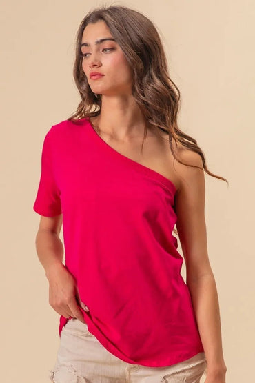 BiBi Cotton Span Knit One Shoulder Top for Casual Style - Love Salve 