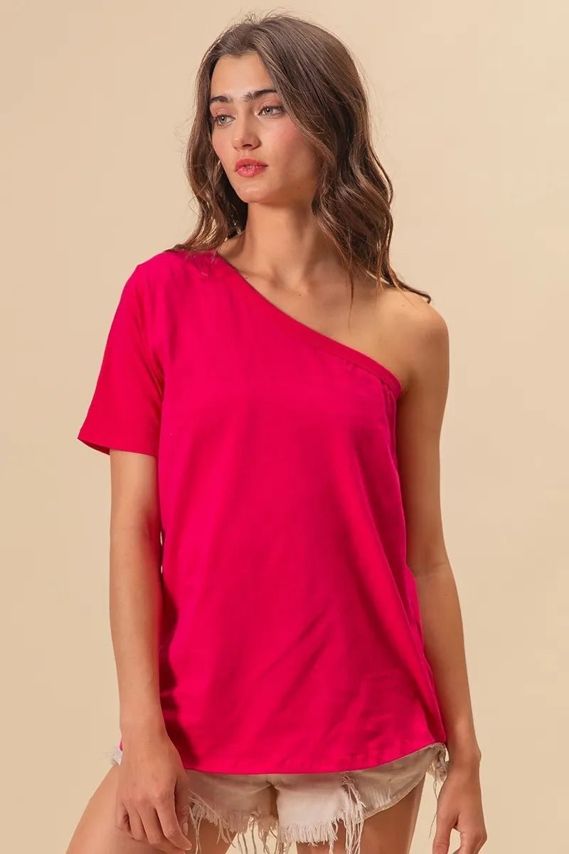BiBi Cotton Span Knit One Shoulder Top for Casual Style - Love Salve 