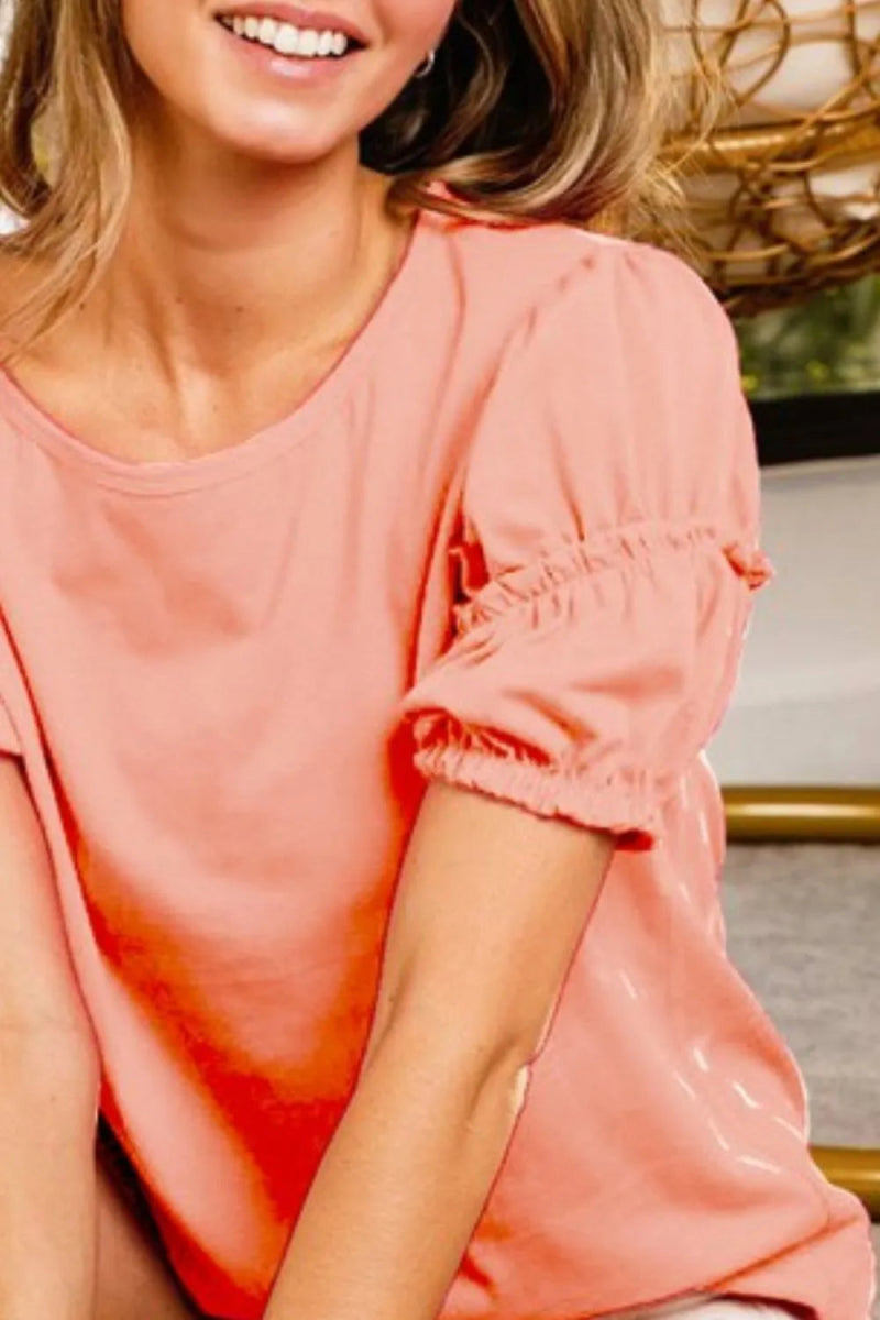 BiBi Cotton Span Shrring Detailed Round Neck Top for Women - Love Salve 