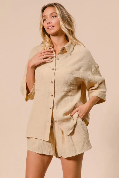BiBi Crinkle Gauze Shirt and Short Set - Love Salve