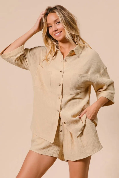 BiBi Crinkle Gauze Shirt and Short Set - Love Salve
