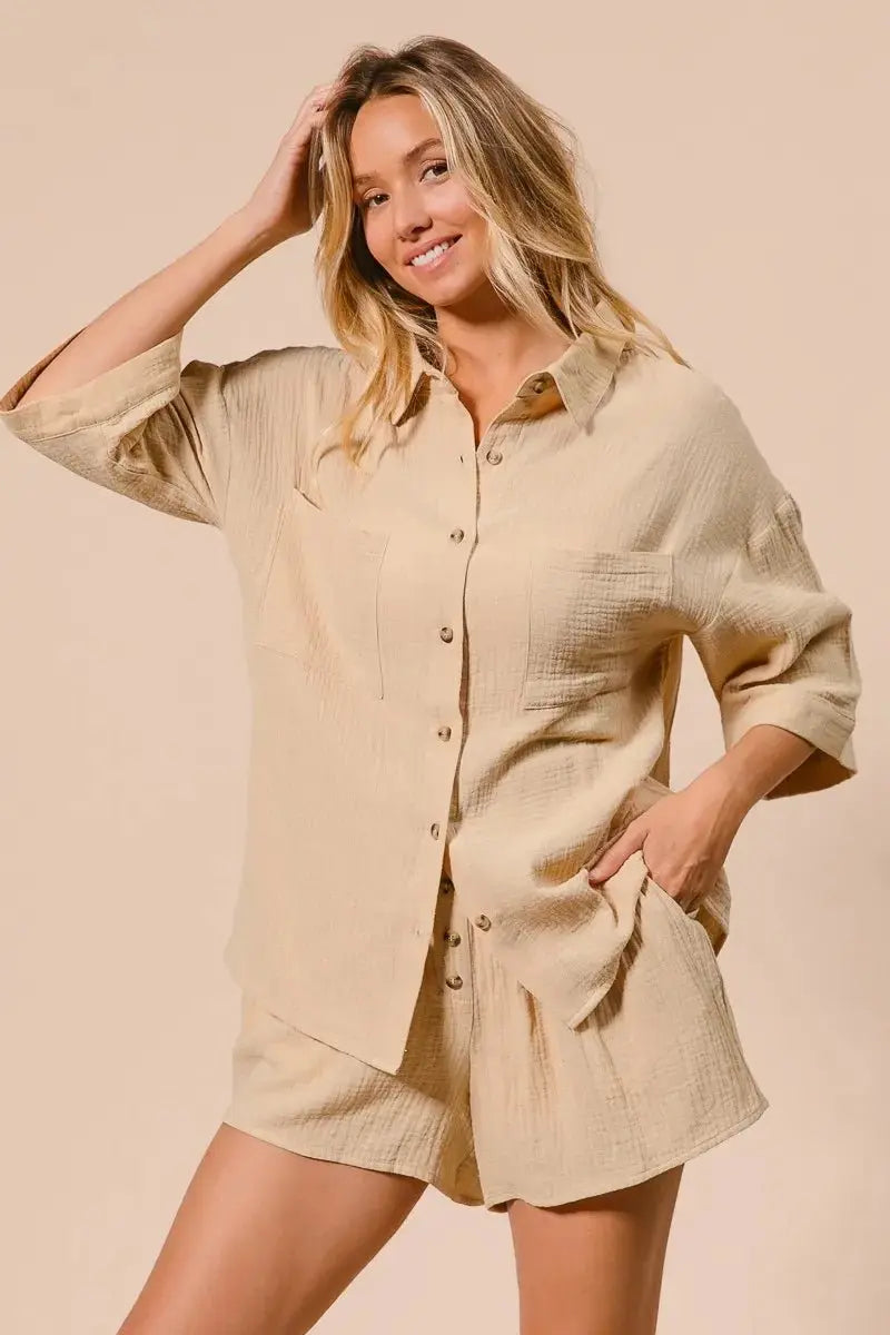 BiBi Crinkle Gauze Shirt and Short Set - Love Salve