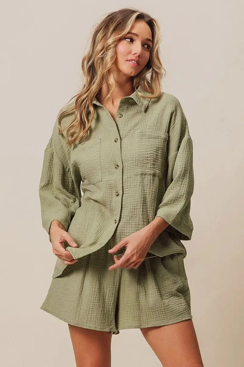 BiBi Crinkle Gauze Shirt and Short Set - Love Salve