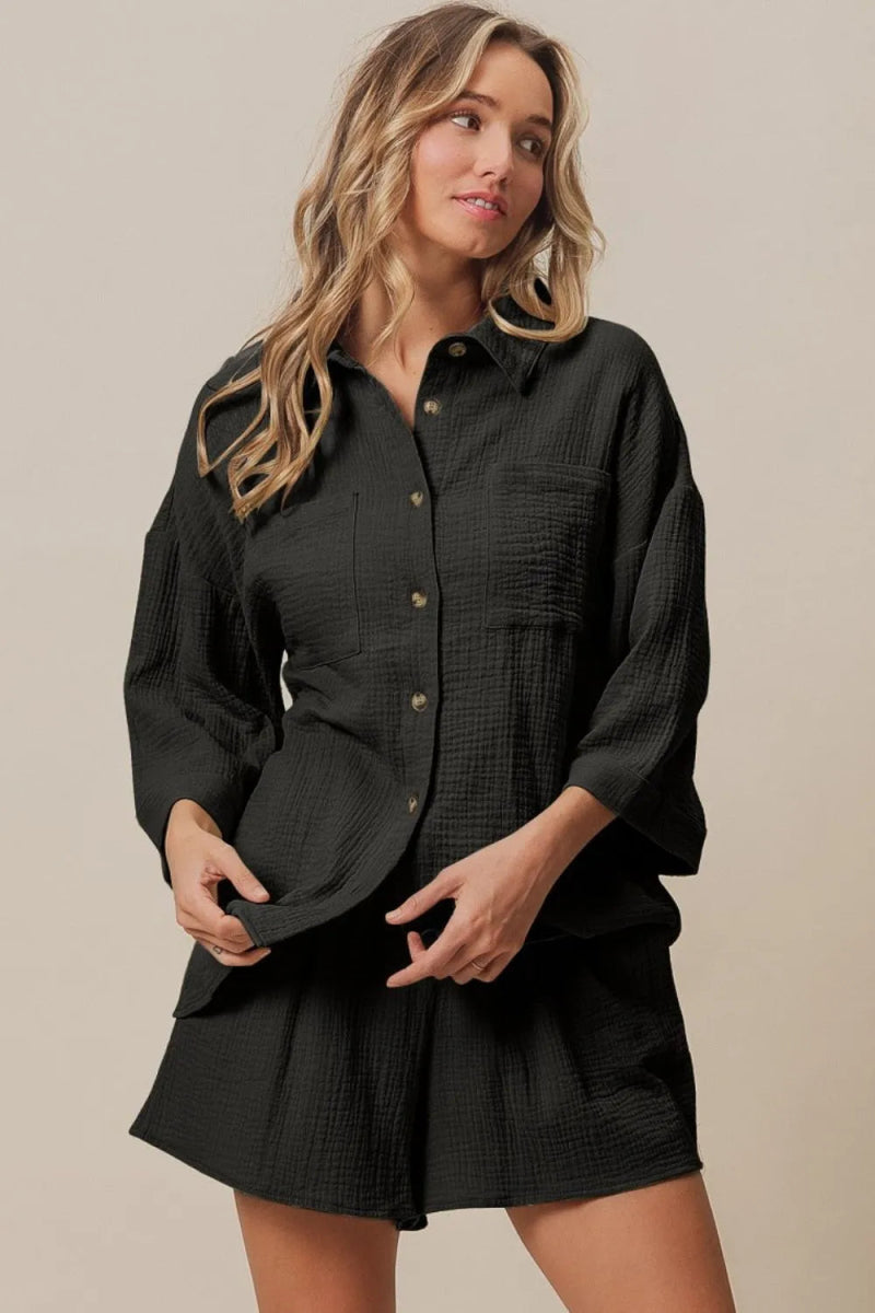 BiBi Crinkle Gauze Shirt and Short Set - Love Salve