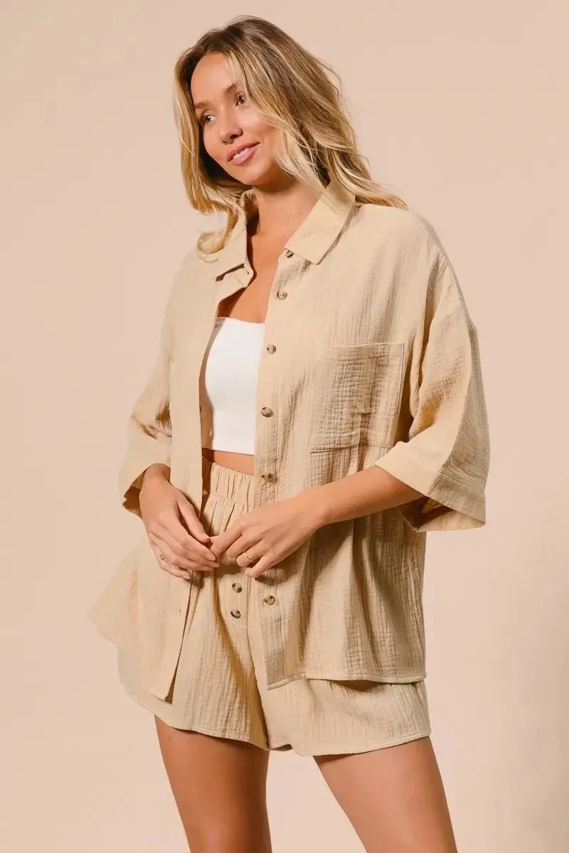 BiBi Crinkle Gauze Shirt and Short Set - Love Salve