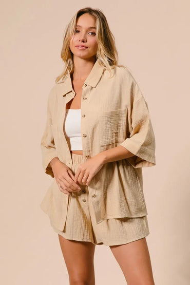 BiBi Crinkle Gauze Shirt and Short Set - Love Salve