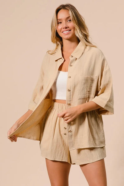 BiBi Crinkle Gauze Shirt and Short Set - Love Salve