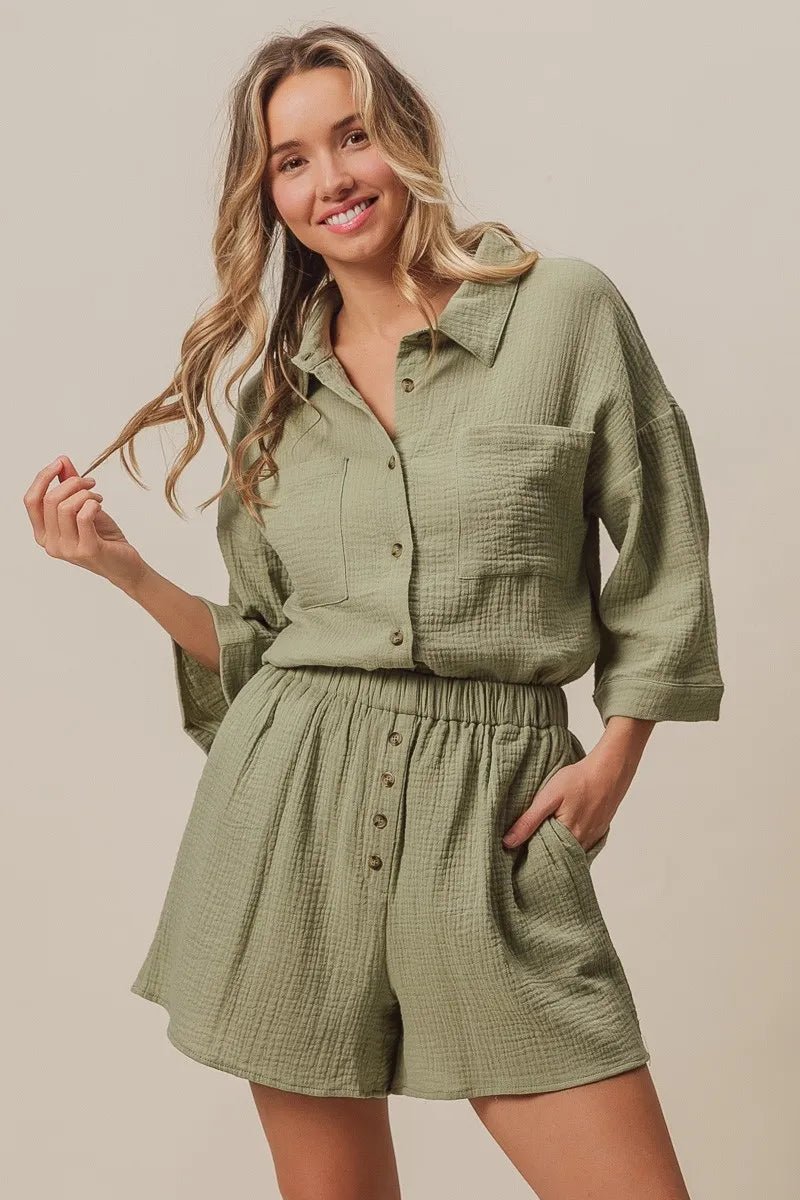 BiBi Crinkle Gauze Shirt and Short Set - Love Salve